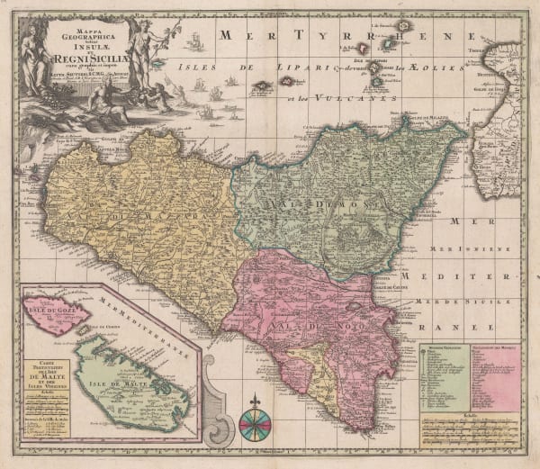 Matthaus Seutter, Sicily with Malta and Gozo, 1740 c.