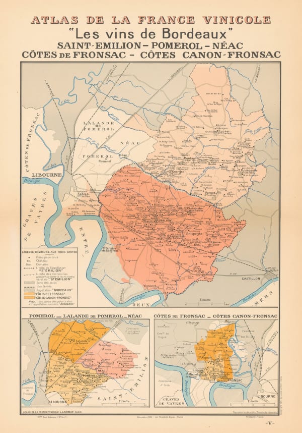 Louis Larmat, Bordeaux Wine Map - Saint-Émilion, Pomerol, Néac & Fronsac, 1942