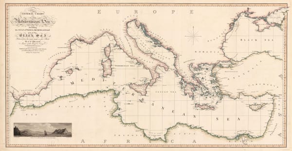 William Faden, General Chart of the Mediterranean Sea, 1805