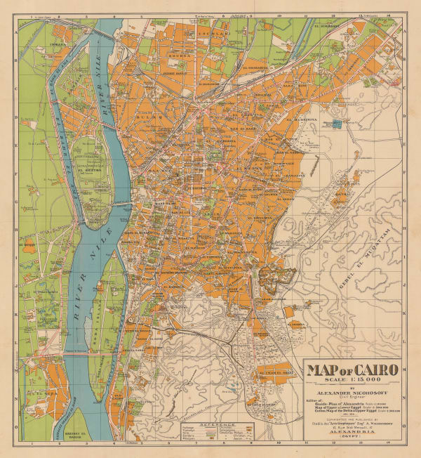 Alexander Nicohosoff, A New Map of Cairo and Environs, 1920 c