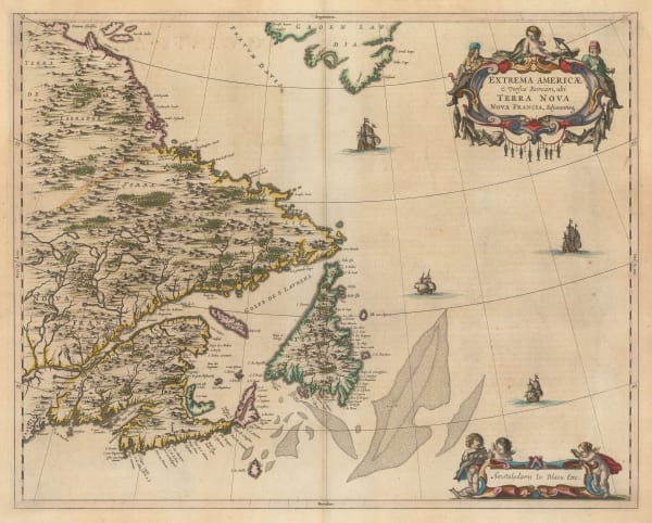Willem & Jan Blaeu, North eastern Canada, Newfoundland and southern Greenland, 1662