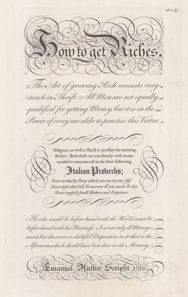 George Bickham, Typography - How to get Riches, 1738