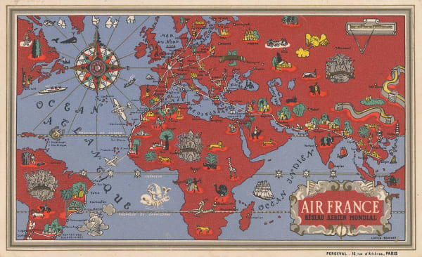 Air France, Postcard - Air France 'Reseau Aerien Mondial', 1950 c.