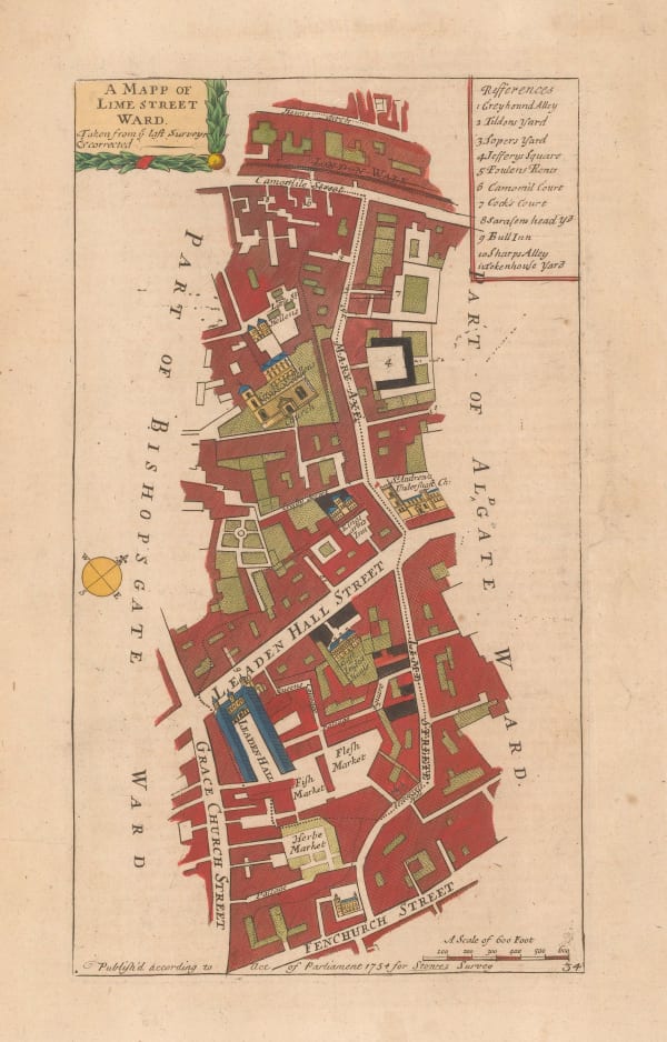 John Stow, A Mapp of Lime Street Ward, 1755 c.