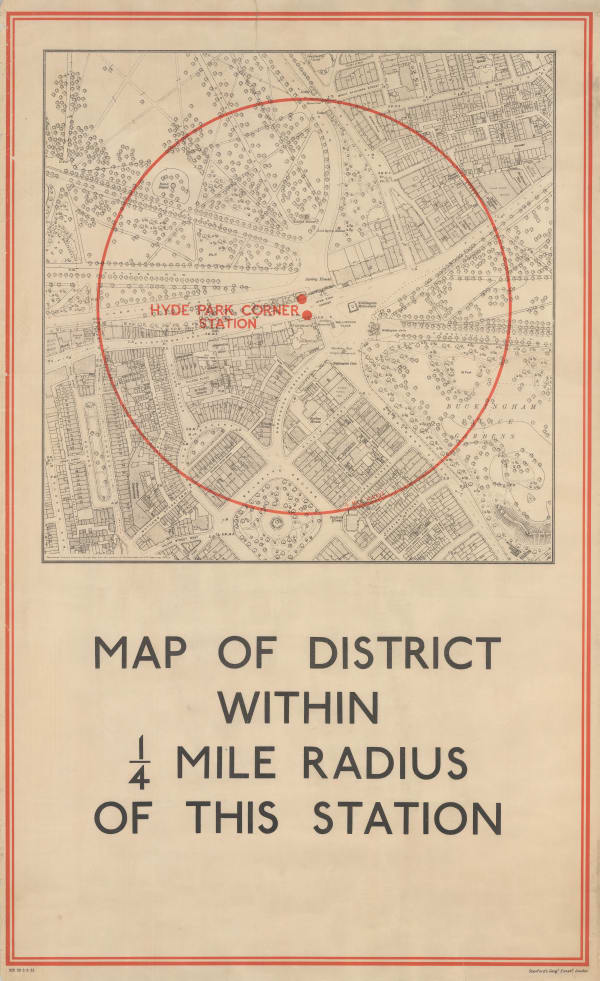 Edward Stanford, Hyde Park Corner Tube Station and 1/4 Miles Around, 1932