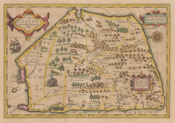 Mercator Hondius, Sri Lanka (Ceylon) orientated with East at the top, 1620 c.