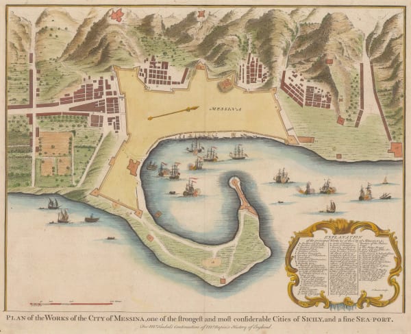 Paul de Rapin & Nicolas Tindal, Harbour and city plan of Messina, 1740 c.