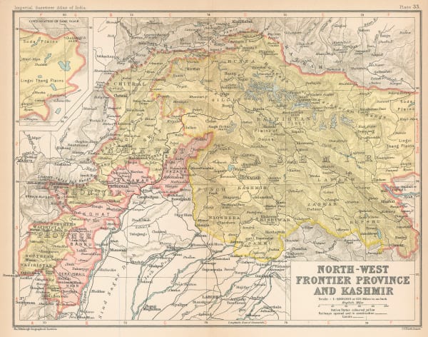 John Bartholomew & Co., Northwest Pakistan & Kashmir, 1909
