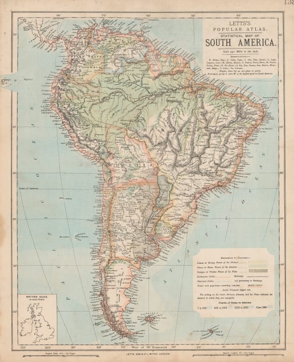 Letts & Son, Statistical Map of South America, 1881