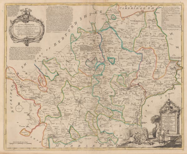 Thomas Kitchin, A New Improved Map of Hartfordshire from the Best Surveys & Intelligence Divided into its Hundreds, 1760 c.