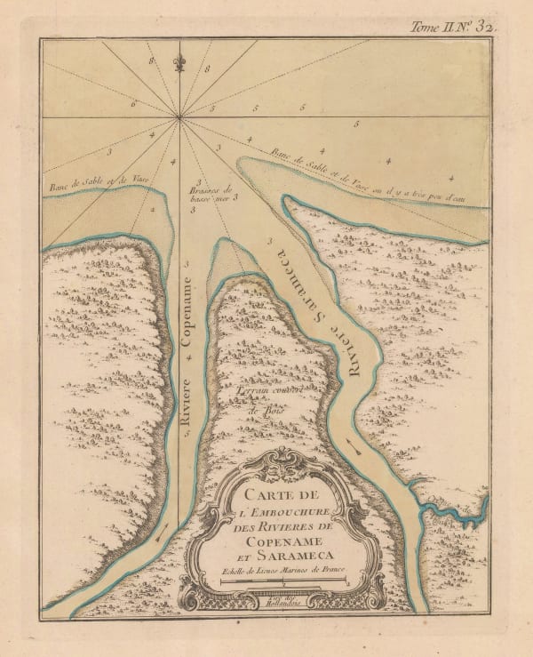 Jacques-Nicolas Bellin, Chart of the mouths of the Saramacca and Coppename Rivers, Suriname, 1764