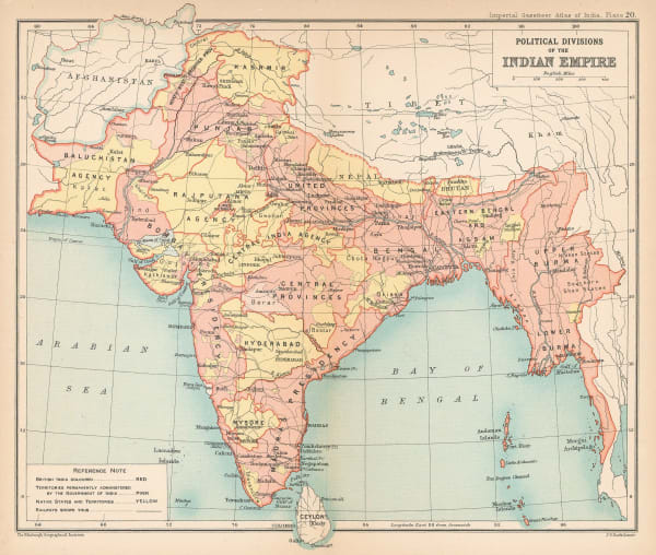 John Bartholomew & Co., Political Divisions of the Indian Empire, 1909