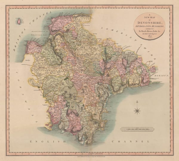 John Cary, A New Map of Devonshire divided into Hundreds exhibiting its Roads, Rivers, Parks &c., 1807