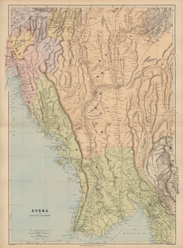 Edward Stanford, Large scale map of Myanmar (Burma) , 1912