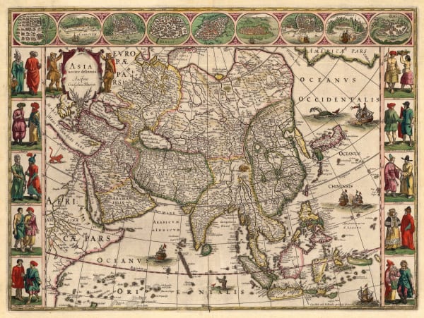 Willem & Jan Blaeu, Decorative map pf Asia, 1640 c.