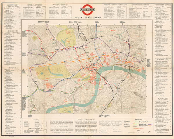 Edward Stanford, Quad Royal Underground Map of Central London, 1929