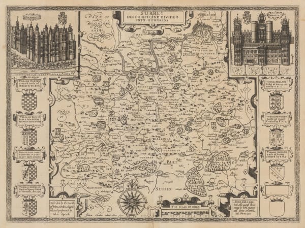 John Speed, Surrey Inscribed and Divided into Hundreds, 1611