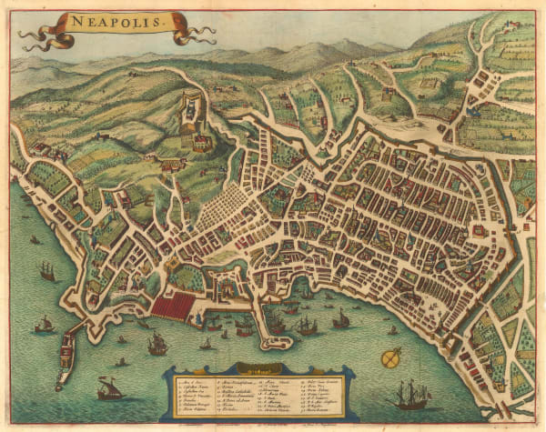 Pieter van der Aa, Decorative map of Naples, 1729