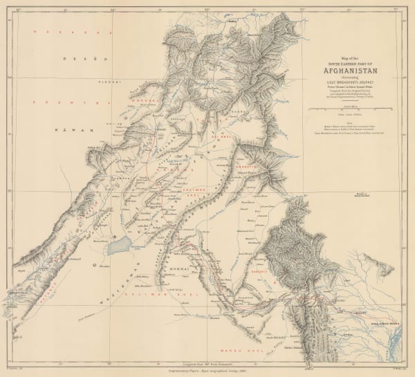 Royal Geographical Society (RGS), Map of the South Eastern Part of Afghanistan illustrating Lieut. Broadfoot's Journey from Ghanzi to Dera Ismail Khan., 1885