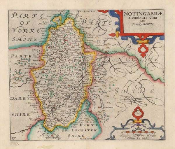Christopher Saxton & William Kip, Notingamiae Comitatus olim par Coritanorum, 1637