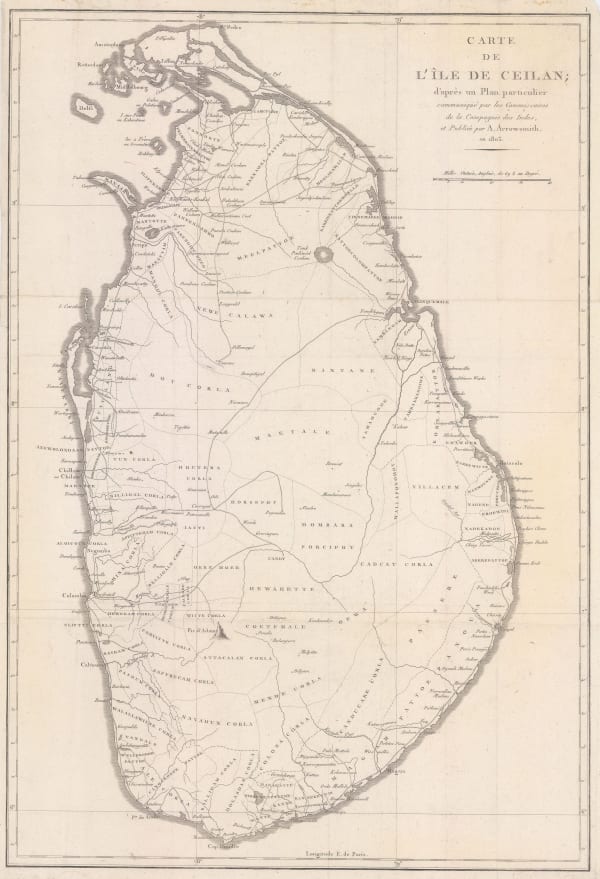 Aaron Arrowsmith, Rare French derivation of Aaron Arrowsmith's 1803 map of Ceylon (Sri Lanka), 1803 c.