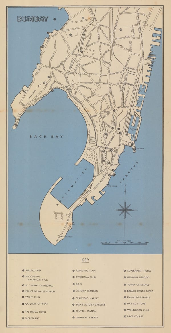 Edward Stanford, Vintage guide map of Mumbai (Bombay), 1930 (c.)