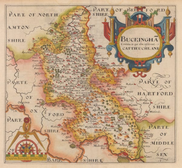 Christopher Saxton & William Hole, Buckingha Comitatus, in quo olim insederunt Cattieuchlani, 1637