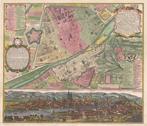 Matthaus Seutter, City plan and panorama of Florence, 1740 c.