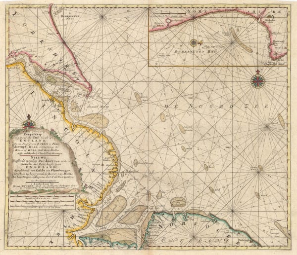 Gerard van Keulen, A New - Enereasing Compass Map of Part of the East-Coast of England; extending from Eckles to Flamborough-Head; containing the River of Hull; with their Shallow nesses and depths by Claas de Vries Geometra, 1760 c.