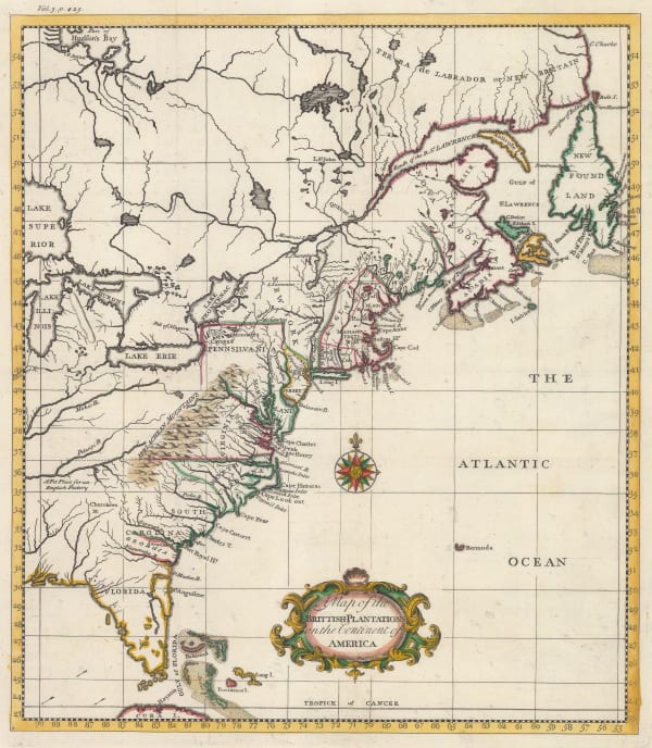 Thomas Salmon, East Coast showing British plantations, 1739