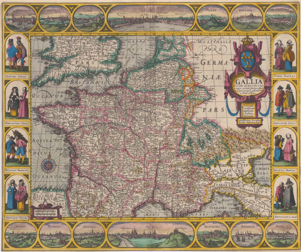 Jan Jansson, Dutch Golden Age carte-a-figure map of France, 1627