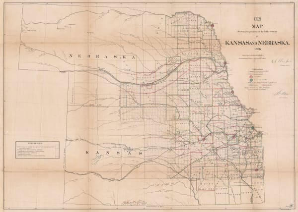 General Land Office (GLO), Map showing the progress of the Surveys in Kansas and Nebraska, 1866