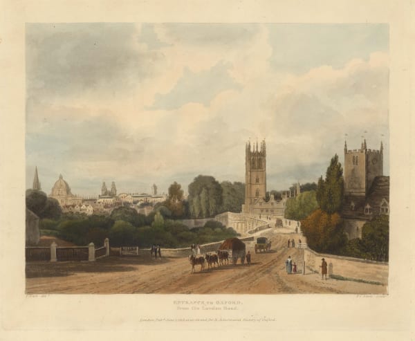 Rudolph Ackermann, Oxford - Entrance to Oxford, Magdalen Bridge, 1814