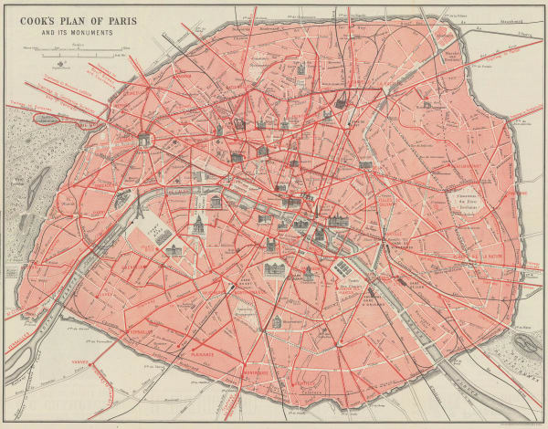 W. & A.K. Johnston, Plan of Paris and its Monuments, 1907