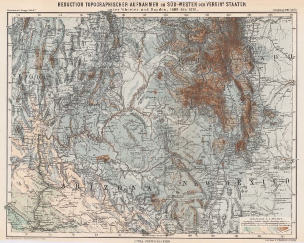Justus Perthes, Topographical map of south western USA, 1881