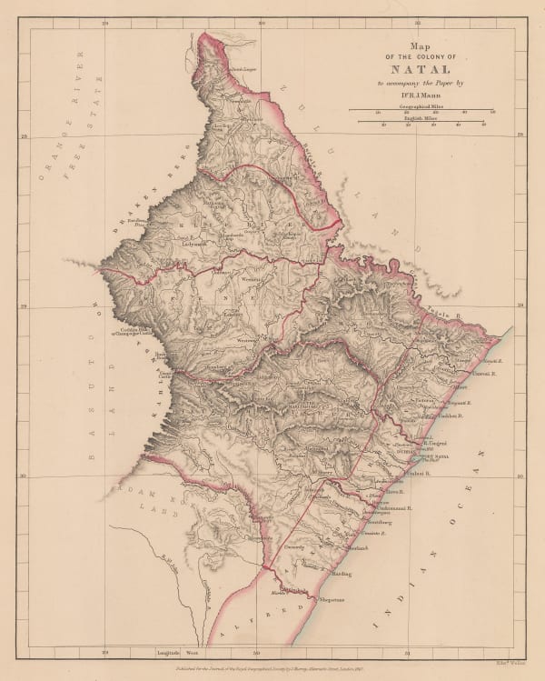Royal Geographical Society (RGS), Map of the Colony of Natal, 1867
