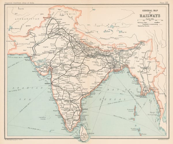 John Bartholomew & Co., Railway Map of India, 1909
