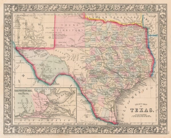 Samuel Augustus Mitchell, County Map of Texas, 1860