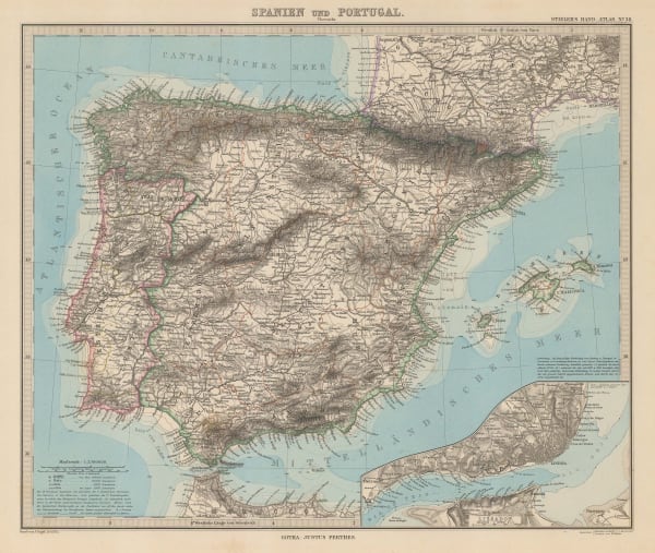 Justus Perthes, German map of Spain and Portugal, 1885