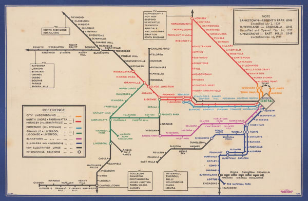 New South Wales Railways, Railway Map - Sydney Suburban and City Underground Railway, 1939