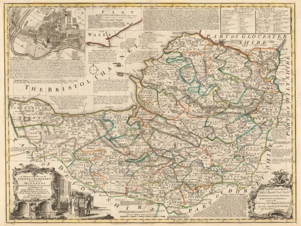 Emanuel Bowen, An Improved Map of the County of Somerset Divided into its Hundreds, 1760 c.