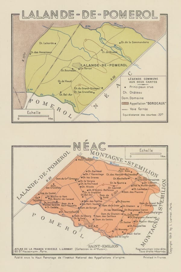 Louis Larmat, Wine map of Lalande de Pomerol and Néac, Bordeaux, 1949