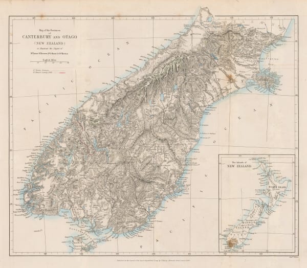 Royal Geographical Society (RGS), Map of the Provinces of Canterbury and Otago, 1864