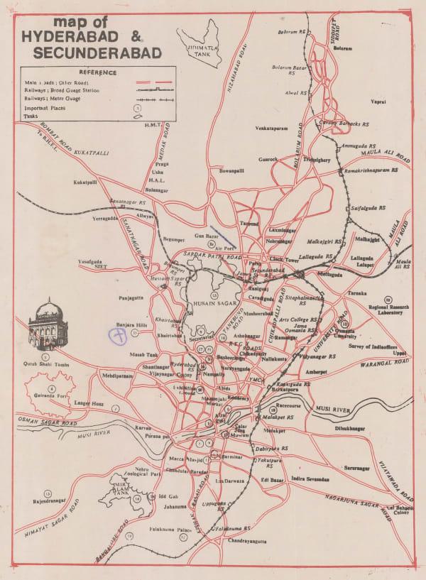 Commercial Book Depot, Map of Hyderabad & Secunderabad, 1968 c.