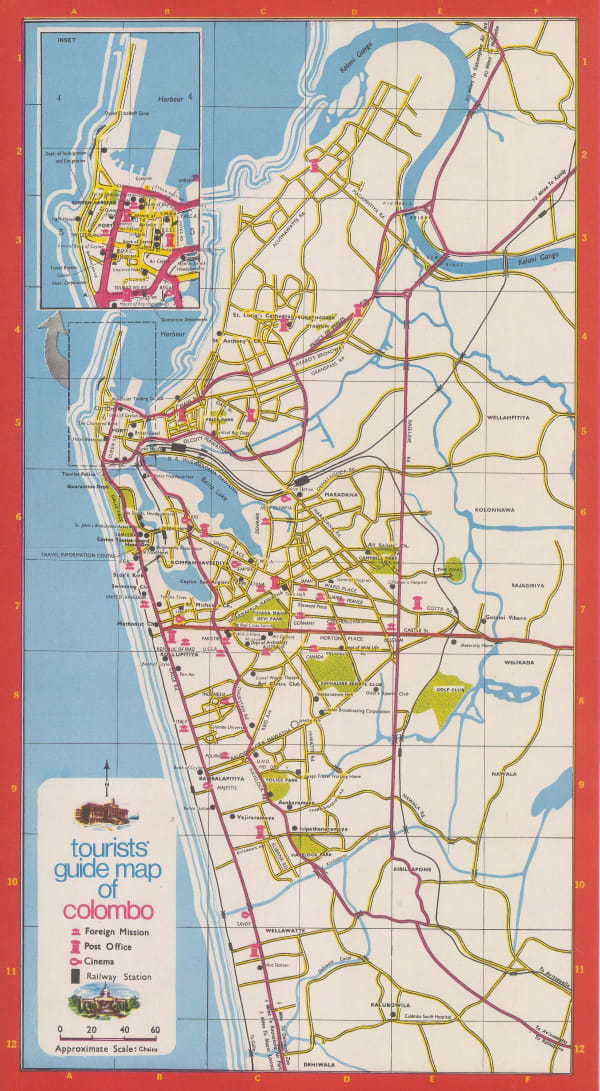 Ceylon Tourist Board, Vintage folding map of Colombo, 1970 c.