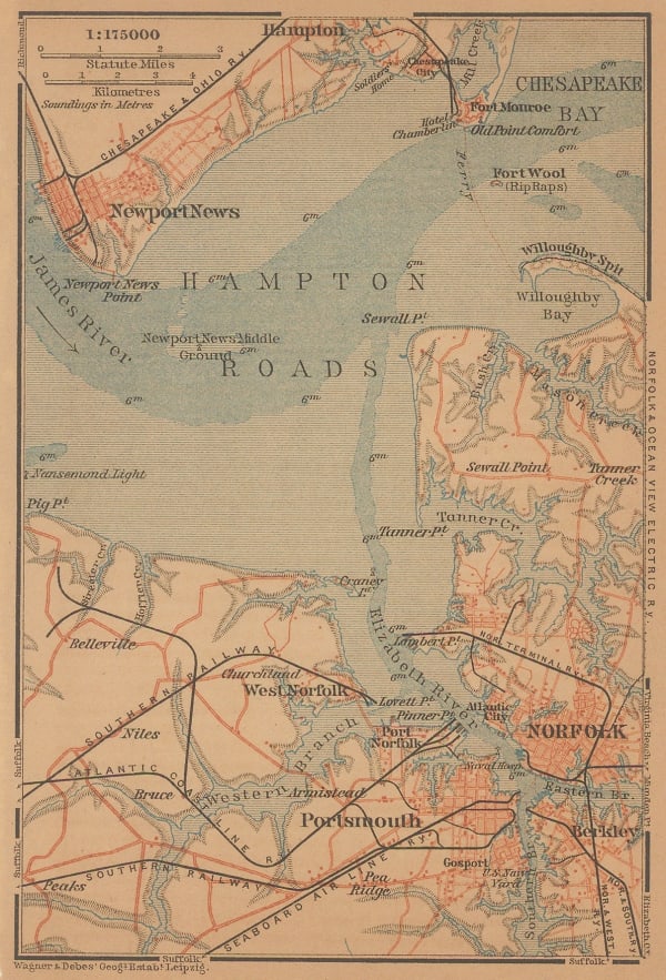 Karl Baedeker, Hampton Roads, Virginia, 1890 c.