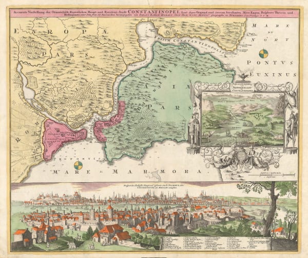 Johann Baptist Homann, The Bosphorus and panorama of Istanbul (Constantinople), 1720 c.