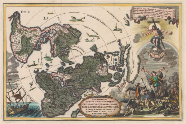 Heinrich Scherer, Repraesentatio Totius Orbis Terraquei Cuius Partes, Quae Umbra Carent, Fide Catholica Imbutae Sunt, Reliquae Omnes Inumbratae Religionis Catholicae Expertes Sunt., 1700 c.