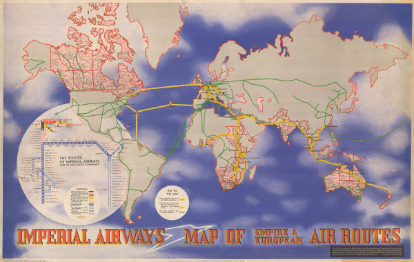 Imperial Airways, Map of the Empire and European Air Routes, 1936