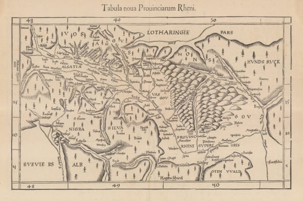 Martin Waldseemüller & Laurent Fries, Rhine River Valley from Basel to Frankfurt, 1541